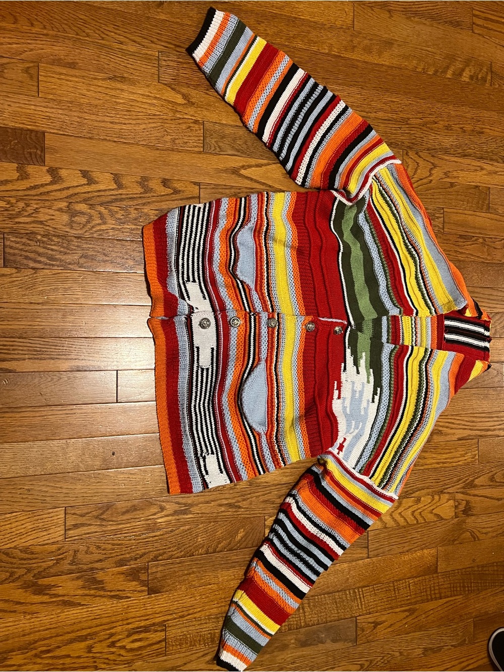 Multicolor Striped Knit Cardigan Sweater - Vibrant Men's & Women  Layering Piece